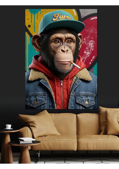Ahşap Tablo Kapüşonlu Hip-hop Maymunu Çocuk Odası Tabloları