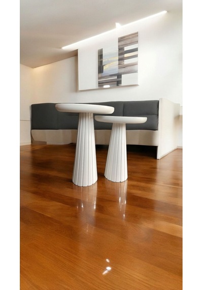Wood Wooden Ahşap 2'li Set Fitilli Mantar Yan Sehpa Modern Beyaz Renk Fiskos Beyaz