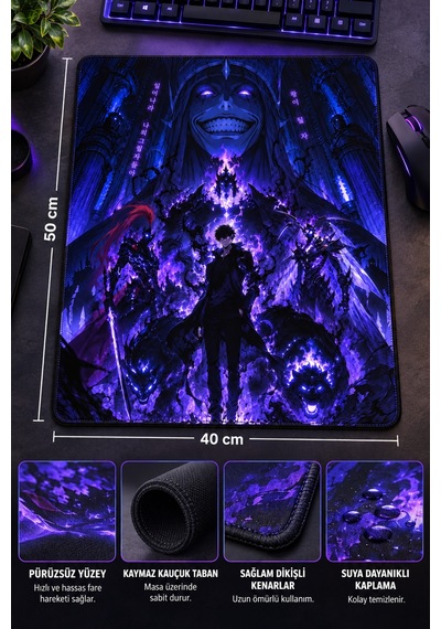 50x40 Cm Solo Leveling Sung Jinwoo Desenli Gaming Oyuncu Mouse Pad Kaymaz Taban Büyük Fare Altlığı