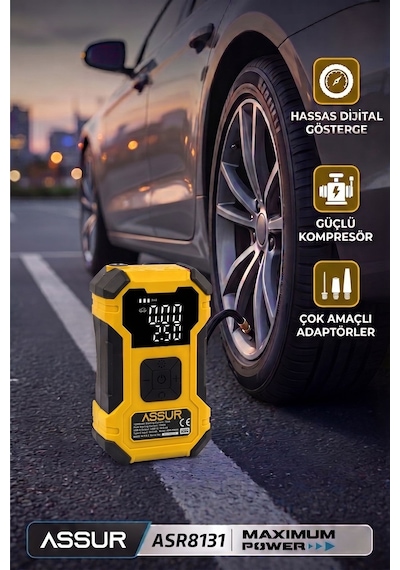 Assur 12000MAH Oto Kompresör Powerbank Led Işık - 3254