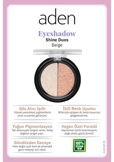 Aden Eyeshadow Shine Duos - Işıltılı Göz Farı İkilisi Beige Bej 0