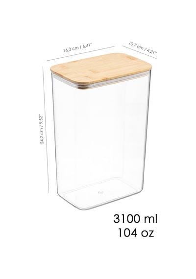 6'lı Bambu Kapak Aura Dikdörtgen Saklama Kabı - Vakum Kapaklı Hava Almaz Bakliyat Un Kabı 3100 Ml Bej