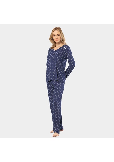 Türen Çiçek Desenli Uzun Kollu Patlı Pijama Takımı 3382/lacivert 001 Türen Çiçek Desenli Uzun Kollu Patlı Pijama Takımı 3382/lacivert 001
