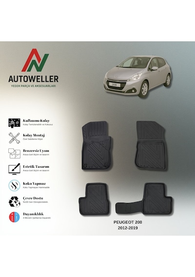 Peugeot 208 2012-2019 Uyumlu Havuzlu Oto Paspas