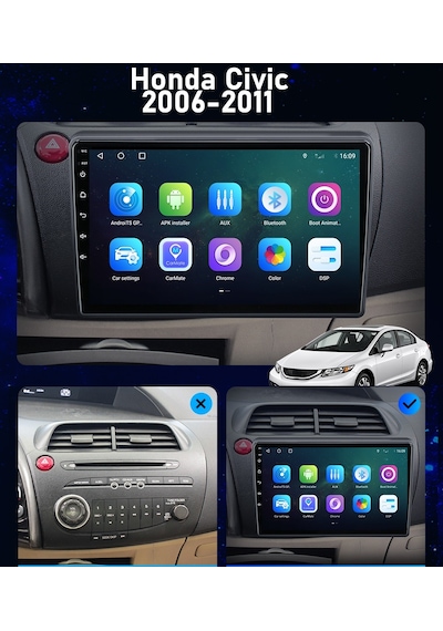HONDA CİVİC SPORT 2006-2011 ANDROİD MULTİMEDYA CARPLAYLİ 9 İNC HD IPS EKRAN 4GB/64GB KAMERA HEDİYELİ