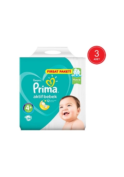 Prima Pampers Aktif Bebek Fırsat Paketi Bebek Bezi 9-14 KG 4 Beden 3 x 54 Adet 3'lü