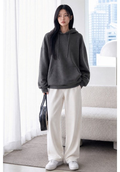 Cool Tarz Kadın Oversize Hoodie Sweatshirt Kapüşonlu Kanguru Cepli Antrasit Antrasit