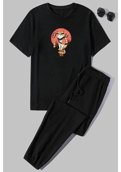 Uyguntarz Unisex Shinobi Baskılı 2'li Eşofman Takımı Siyah