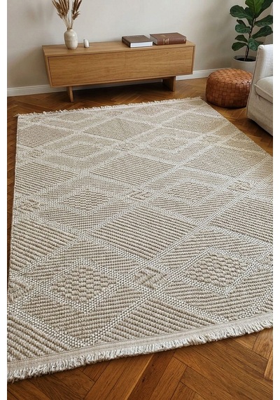 Leiva Home Lara 05 Krem Bej Sisal İskandinav Modern Kaymaz Taban Yumuşak Özel Ölçü Salon Koridor Halısı 0220-krem