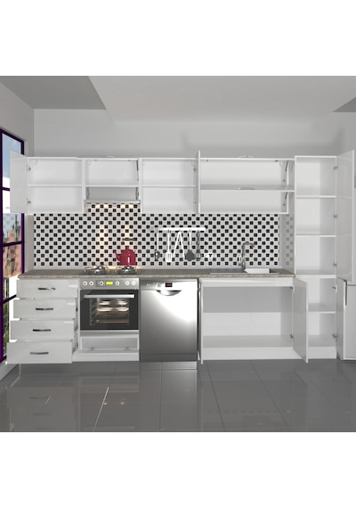 Decoraktiv Elite 325yq Ankastre Fırın Modüllü Mdf Hazır Mutfak Dolabı - Tezgah Dahil - Parlak Beyaz Decoraktiv Elite 325yq Ankastre Fırın Modüllü Mdf Hazır Mutfak Dolabı - Tezgah Dahil - Parlak Beyaz