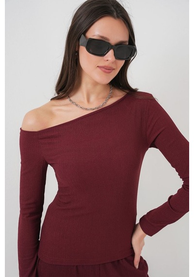 6708 Düşük Omuz Alt Üst Takım - Bordo Bordo