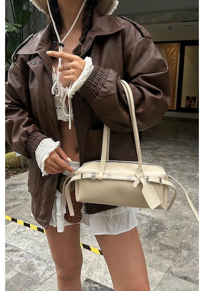 Shule Bags Boop Baget Çanta Krem Krem