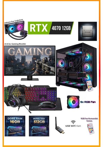 Comloji CMLJ57 R9-9900X 16 GB 512 GB SSD RTX4070 23.8" Free Dos Masaüstü Oyuncu Bilgisayarı