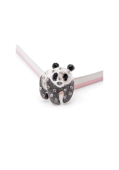 Black & Shine Panda Broş Siyah - Gümüş