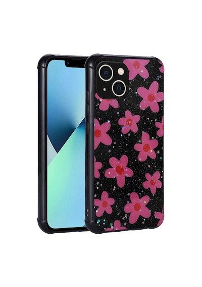 Ardemix Apple Uyumlu iPhone 13 Simli Desenli Kamera Korumalı Parlak Popy Kılıf-çiçek Çiçek