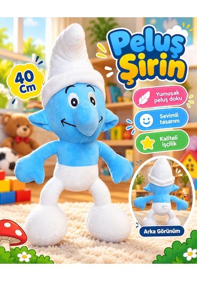Oyuncak Peluş Şirinler Şirin Baba-şirine-gözlüklü Şirin-gülen Şirin Sevimli Oyun Arkadaşı Hediyelik 40 Cm Mavi