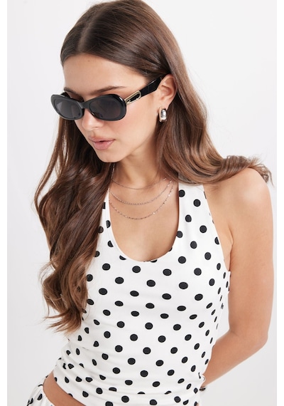 Tudors Kadın Standart Fit Normal Kesim Halter Yaka Kolsuz Puantiyeli Beyaz Bluz-50986