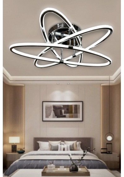Atom Çift Ledli 3 Kol Led Avize - Kumandalı / Krom Krom