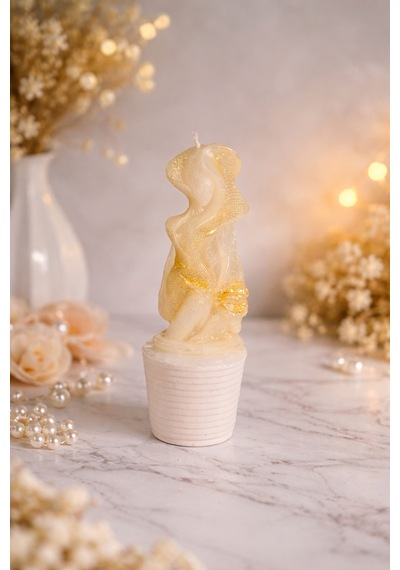 Medusa Candle-el Yapımı Işıltılı Kadın Figürlü Dekoratif Mum Beyaz-sarı