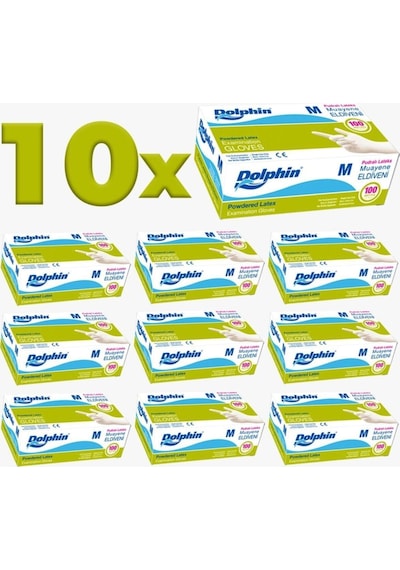 Dolphin Dolphın Pudralı Latex Eldiven 10 Paket 100'Lü M Beden Emektoptan