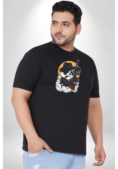 Angemiel Gangster Panda Siyah Büyük Beden Erkek Kadın Unisex Basic Ön Baskılı Tişört Siyah