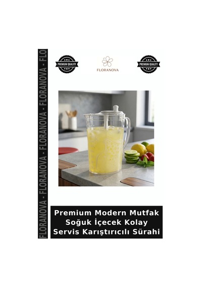 Premium Modern Mutfak Soğuk İçecek Kolay Servis Karıştırıcılı Sürahi