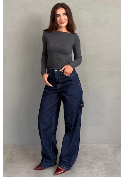Koyu Lacivert Kargo Kemer Detaylı Baggy Kadın Jean Mg2874 Koyu Lacivert Kargo Kemer Detaylı Baggy Kadın Jean Mg2874