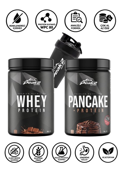 Hacim Paketi 16: Whey Protein 500 Gr Çikolata + Protein Pancake 750 Gr Çikolata + Shaker