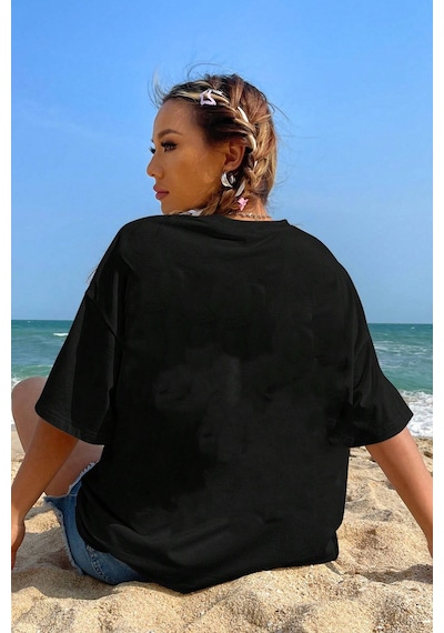 Unisex Pattern Blue Baskılı Tasarım Tshirt Siyah