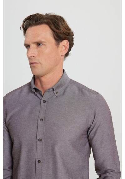 AC&Co / Altınyıldız Classics Tailored Slim Fit Dar Kesim Düğmeli Yaka Oxford Erkek Gömlek Kahverengi