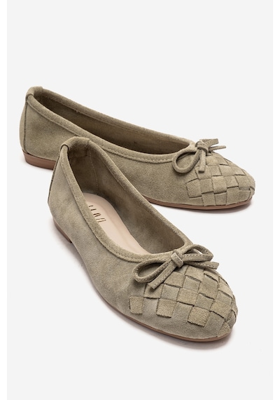 Luvishoes 03 Yeşil Süet Hakiki Deri Kadın Babet Ayakkabı