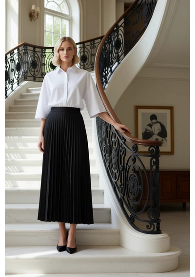 Frm Kadın Moda Stil Maxi Astarsız Dokuma Tesettür Piliseli Dokuma Ete Siyah