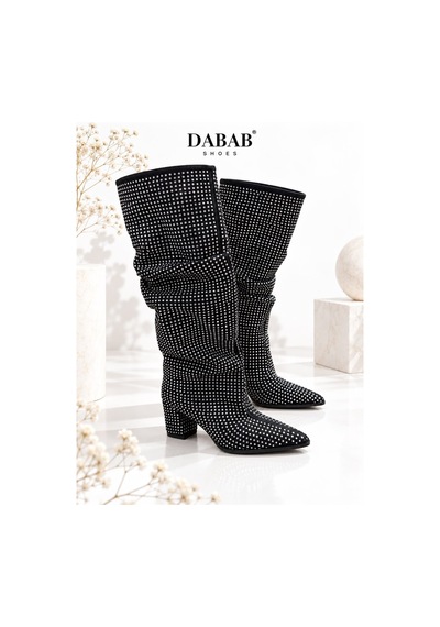 Dabab Shoes Vessa Kadın Gümüş Taş Detaylı Siyah Sivri Burun Körüklü Uzun Konç 6 Cm Kalın Topuklu Çizme Dabab Shoes Vessa Kadın Gümüş Taş Detaylı Siyah Sivri Burun Körüklü Uzun Konç 6 Cm Kalın Topuklu Çizme