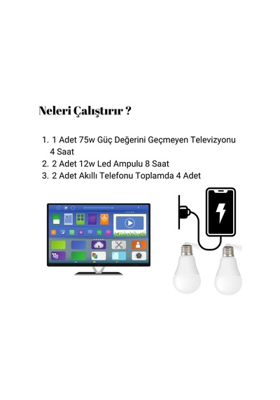 Kamusolar 300 W Aydınlatma Solar Paket Televizyon + Aydınlarma + Telefon Şarjı