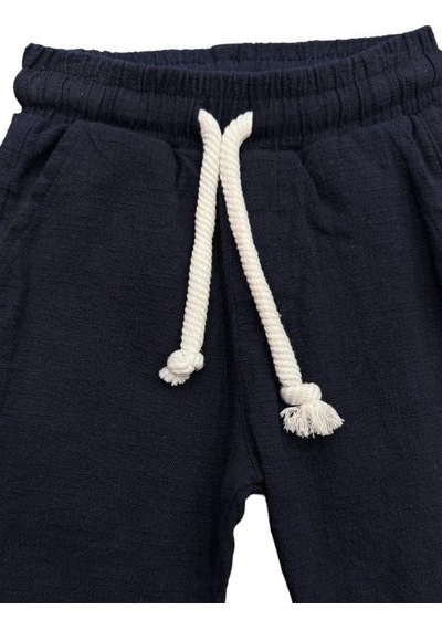 Nanica Kids Erkek Bebek Keten Beli Lastikli Bol Paçalı Pantolon-14077 Lacivert
