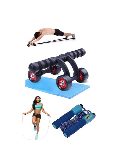2'li Set Tekerlekli Karın Göğüs Kol Omuz Kası Egzersiz Spor Güç Aleti Mi Sayaçlı Atlama İpi