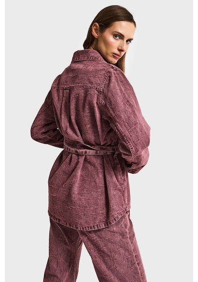 Kadın Gül Kurusu 6s6-98 Oversize Kemer Detaylı Kumaş Özellikli Tasarım Denim Ceket Bordo