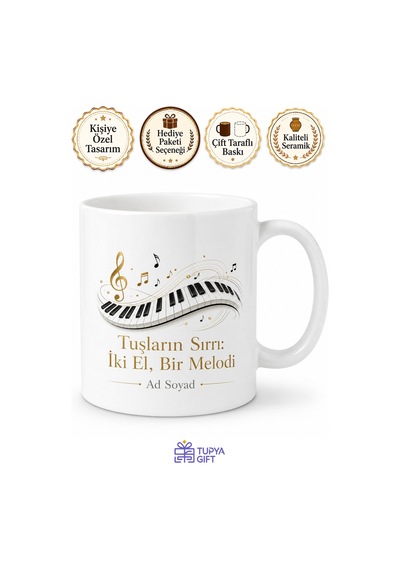 Piyano Kursuna Başlayanlara Tuşların Sırrı İki El Koordinasyon Kupa Bardak Hediye Beyaz / Çok Renkli