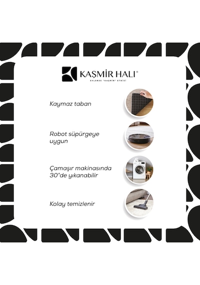 Kaşmir Halı Sare By Kaşmir Halı Bordure Grey Yıkanabilir Kaymaz Taban 80X150 CM Salon Mutfak Halısı Yolluk Kilim