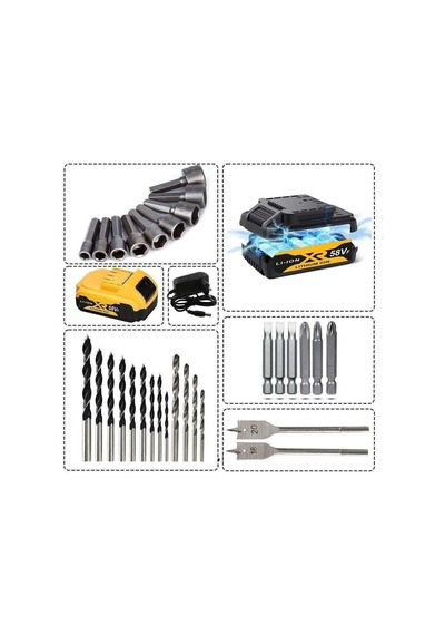 Prohummer Ph015 58vf Çift Akülü Şarjlı Matkap Seti Sarı
