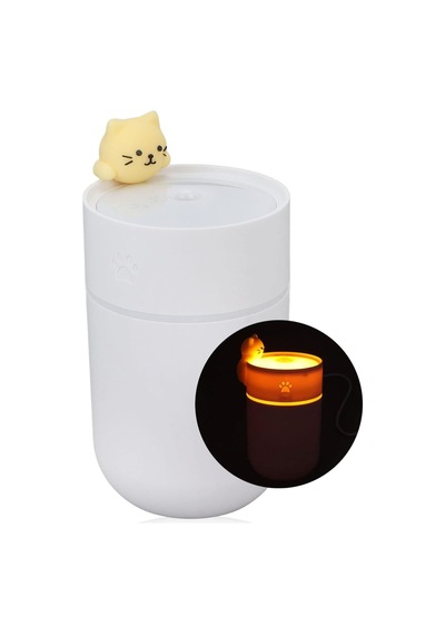 Isınan Işıklı Kedi Figürlü Ultrasonik Hava Nemlendirici - 300ml Usb Buhar Makinesi & Gece Lambası
