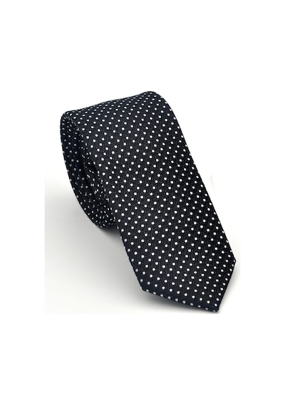 Gaffy Beyaz Nokta Desenli Siyah Dokuma Kumaş Mendilli Slim Fit Kravat // Sdk-2510-1 Siyah