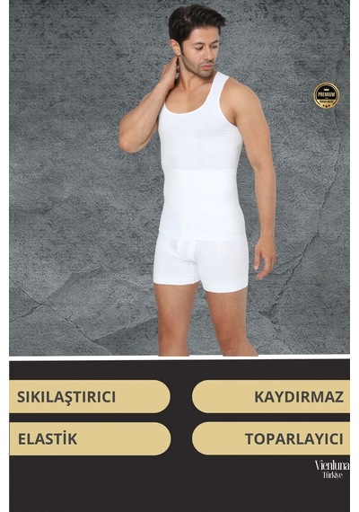 Vienluna Deluxe Seri Toparlayıcı Basen Bel Göbek Düzleştirici Erkek Duble Boxer Korse BEYAZ Beyaz