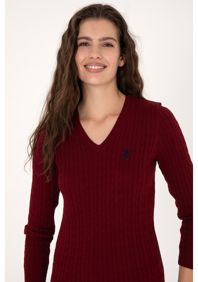 U.S. Polo Assn. Kadın Bordo V Yaka Basic Kazak 50313625-VR014