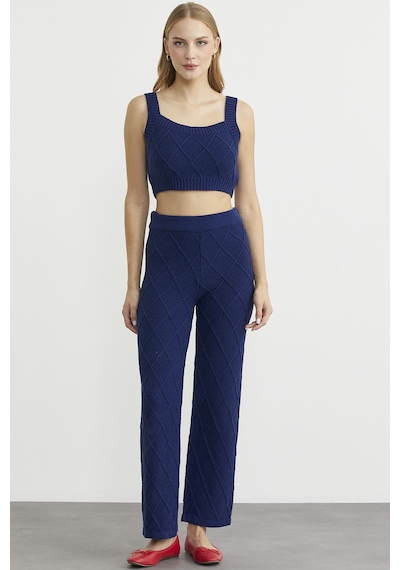 Sementa Pamuk Crop Pantolon Triko Takım - Lacivert Lacivert