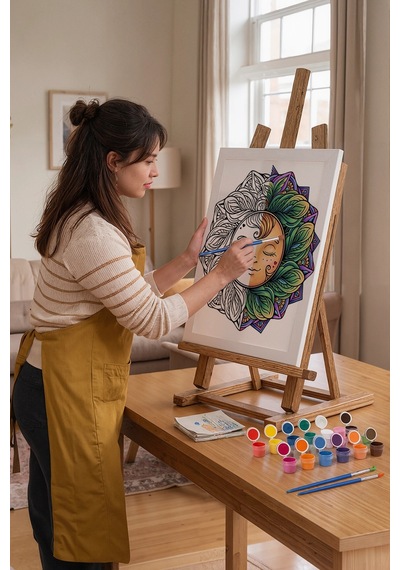 Güneş Desenli Mandala Ahşap Boyama Seti 40x50 Cm