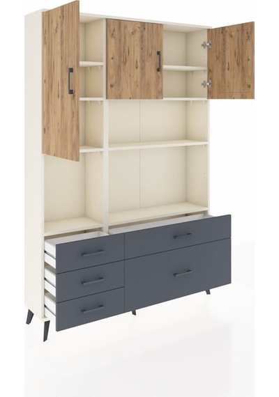 Arges Dolap 8 Raflı 5 Çekmeceli 3 Kapaklı 132x30x195 Aytaşı-çam/antrasit Atlas Çam/antrasıt