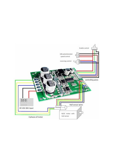 Dc 12v 36v 15a 500w Fırçasız Soğutucusuz Motor Sürücü Pwm Bldc Kontrol Kartı Jyqd-v7.3e2 120 Derece