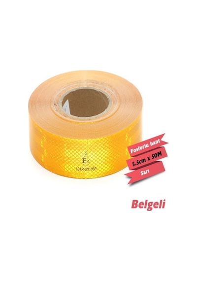 Petekli Reflektif Fosforlu Şerit Bant 5,5 Cm X 50 Metre Sarı İkaz Bandı Ece R 104 Belgeli Araç Muayene Uyumlu Tır Kamyon Dorse