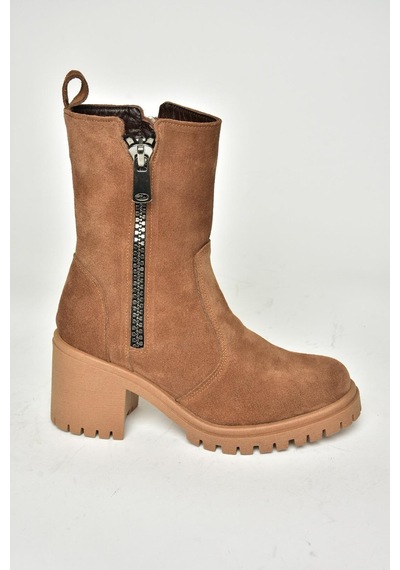 Fox Shoes T654095802 Taba Hakiki Süet Kalın Topuklu Kadın Bot Taba-Süet Taba
